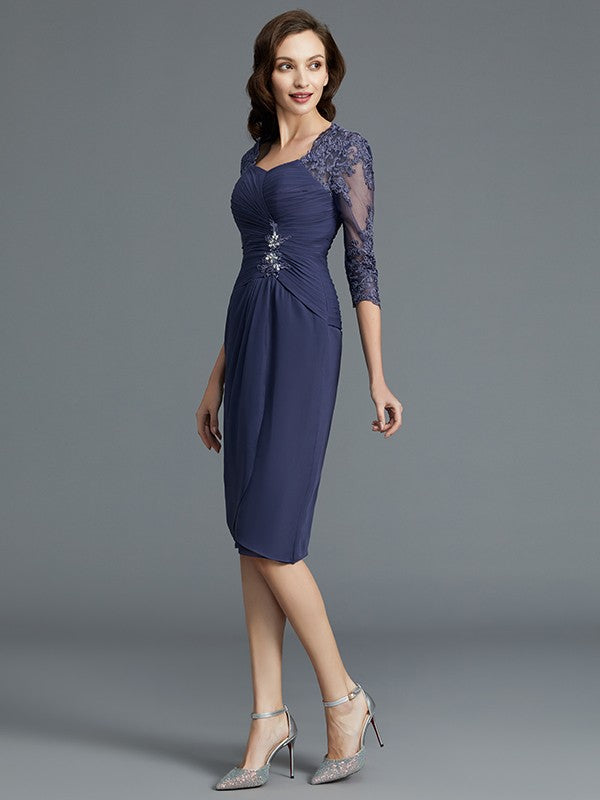 Vestidos para madre de la novia de gasa con escote corazón, mangas 1/2 y largo hasta la rodilla