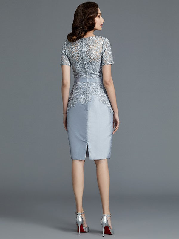 Abiti da sposa per la madre della sposa in taffetà, a tubino/colonna, maniche corte e lunghezza al ginocchio