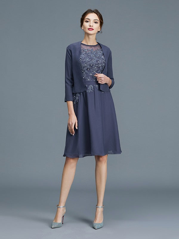 Vestidos para madre de la novia de corte A/princesa, de gasa, sin mangas, con cuentas y largo hasta la rodilla