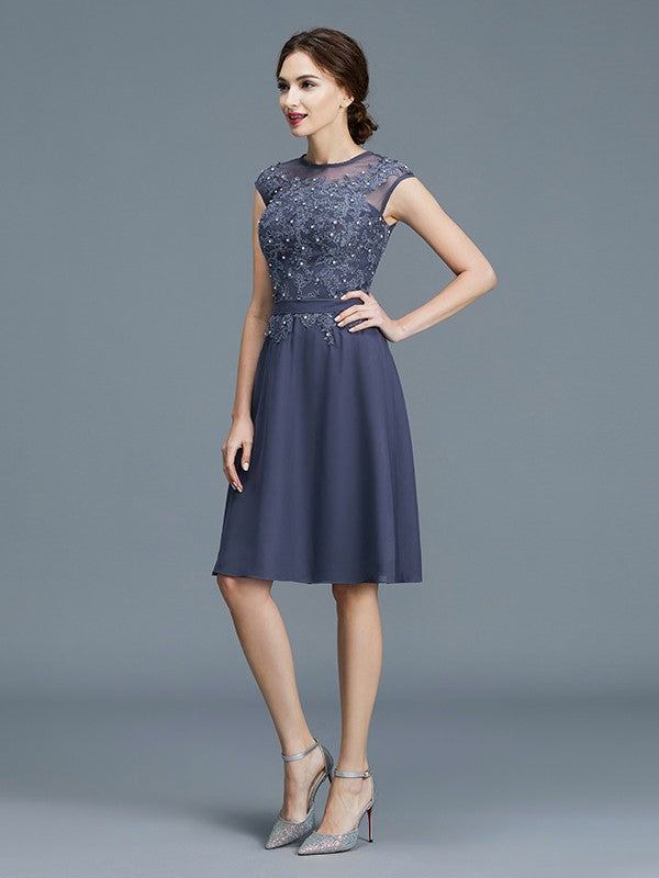 Vestidos para madre de la novia de corte A/princesa, de gasa, sin mangas, con cuentas y largo hasta la rodilla