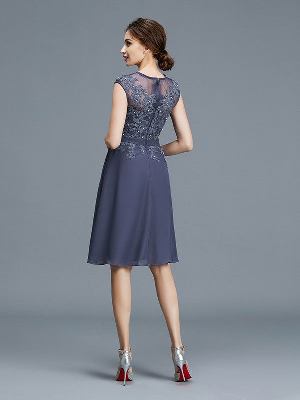 Vestidos para madre de la novia de corte A/princesa, de gasa, sin mangas, con cuentas y largo hasta la rodilla