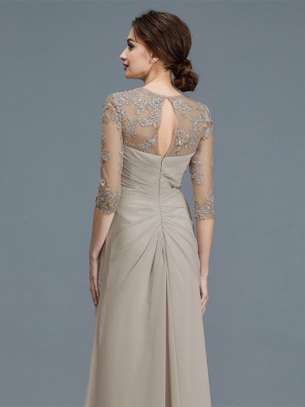 Vestidos para madre de la novia de corte A/princesa, mangas 3/4, gasa, volantes y largo hasta el suelo