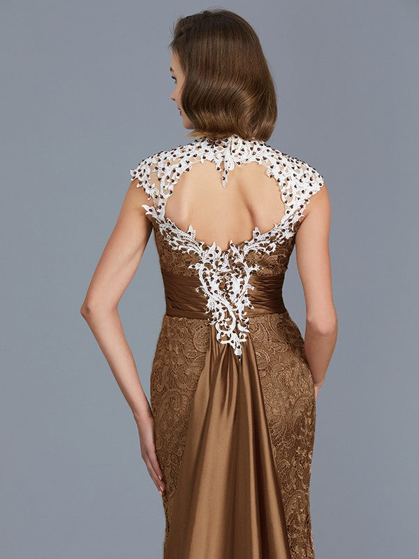 Vestidos para madre de la novia de corte trompeta/sirena, sin mangas, con cuentas, encaje y largo hasta el suelo