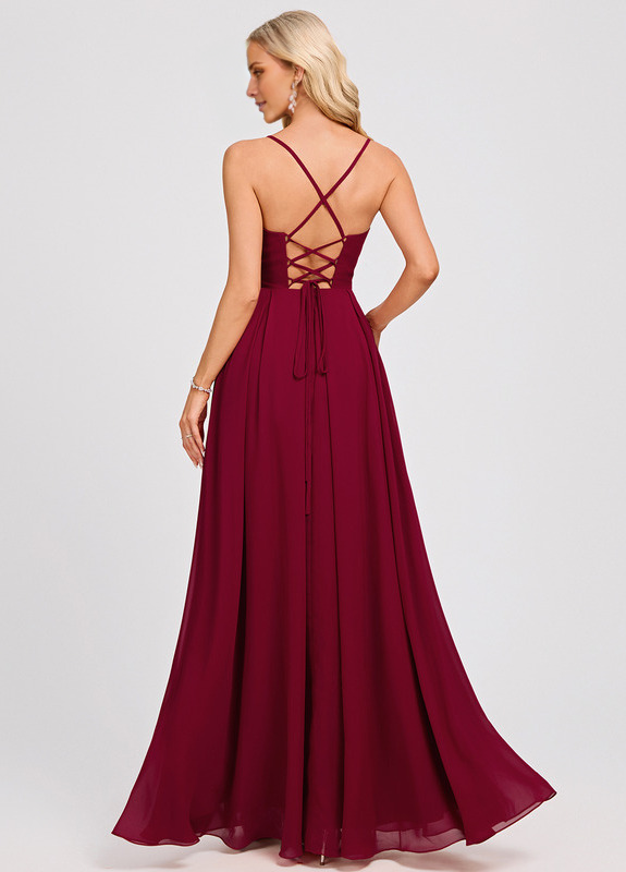 A-line sweetheart pleated floor-length chiffon prom dress
