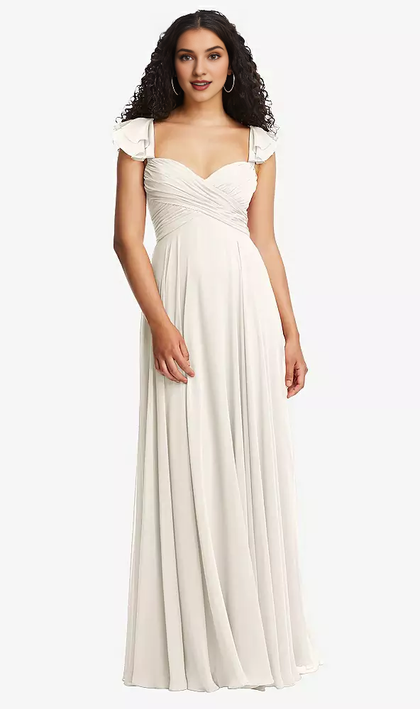 Blushing Pink Chiffon A-Line Floor-Length Dress with Sweetheart Neckline & Ruched Bodice