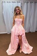 Pink Iridescent Strapless High Slit Ballgown