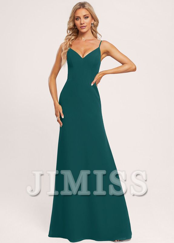 A-line V-neck and ground chiffon bridesmaid dress