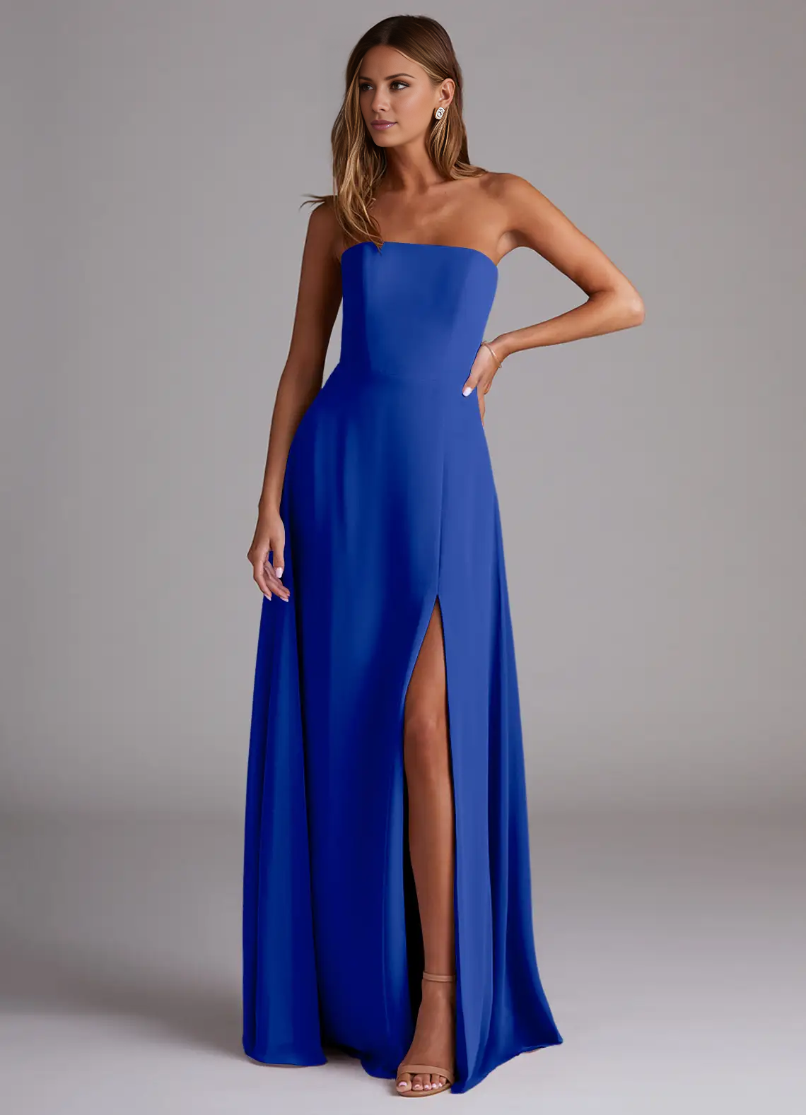 Abito da damigella d'onore a trapezio con spacco laterale in chiffon e cucitura laterale, lunghezza al pavimento - Abito Jimiss 