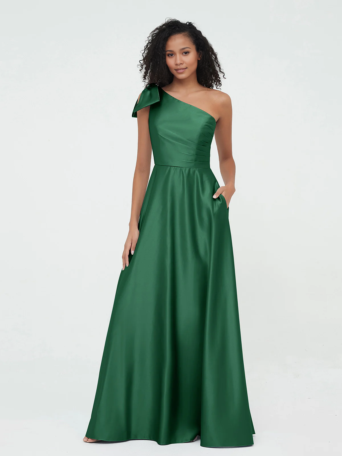 Sky Blue Satin A-Line Floor-Length One Shoulder Bridesmaid Dress