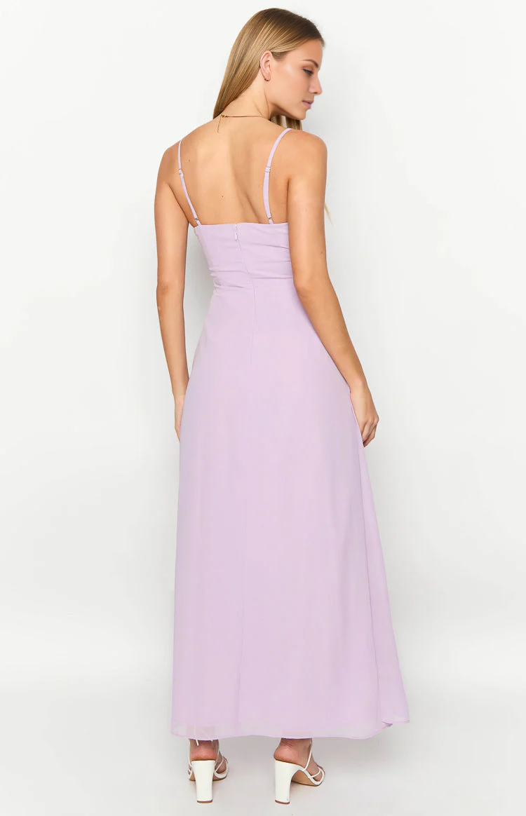 Blushing Pink Chiffon A-Line Floor-Length Bridesmaid Dress with Ruched Bodice & Side Slit