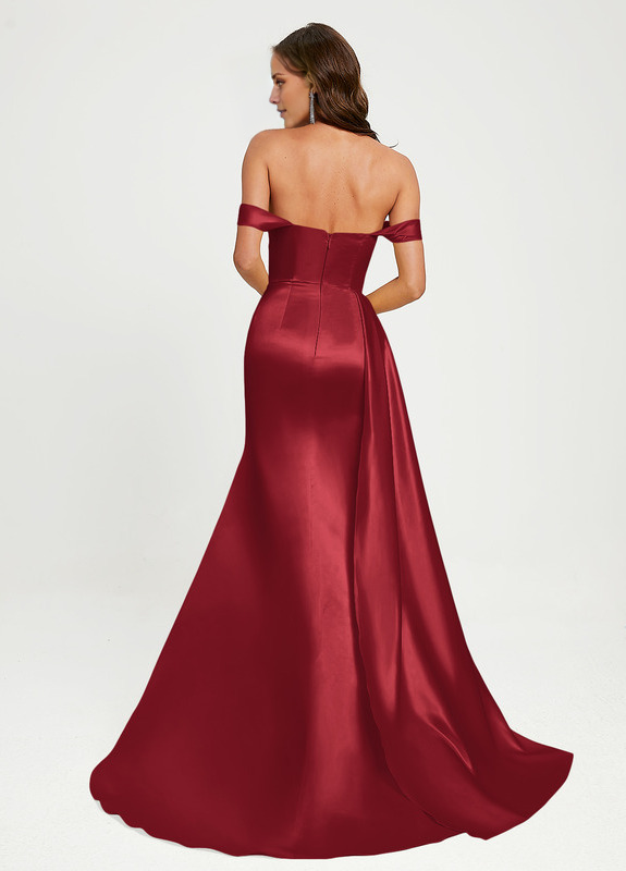 Trumpet/Mermaid Off-the-shoulder Floor-Sweeping Train Satin Prom Dress