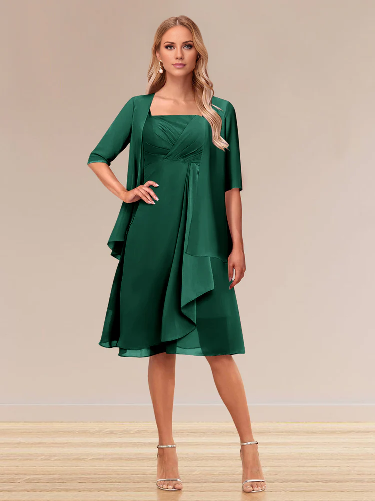 Abito formale da principessa a trapezio con maniche corte e bordi arricciati, abito per la madre della sposa 