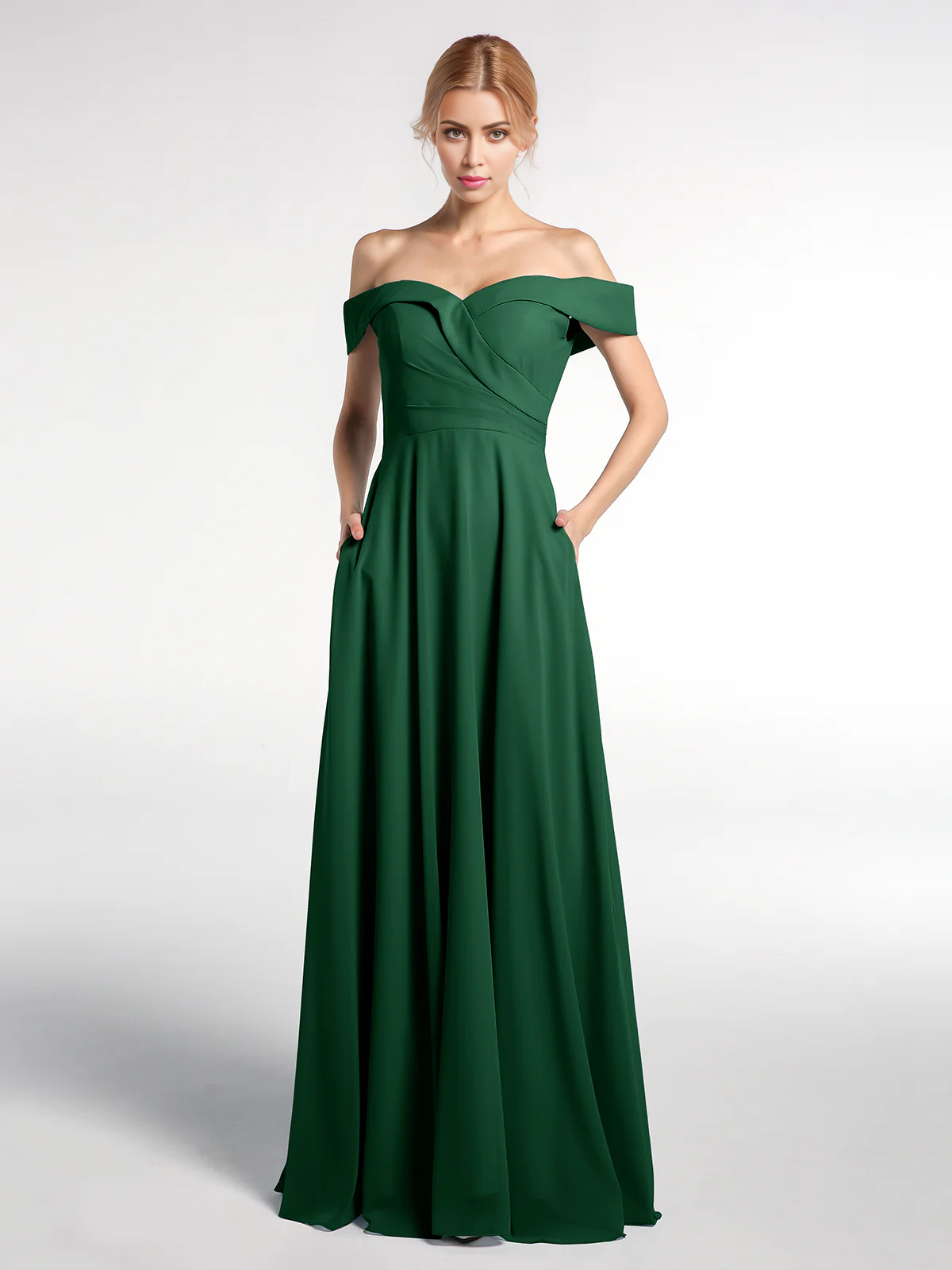 Vestido de falda redonda con bolsillos y hombros descubiertos