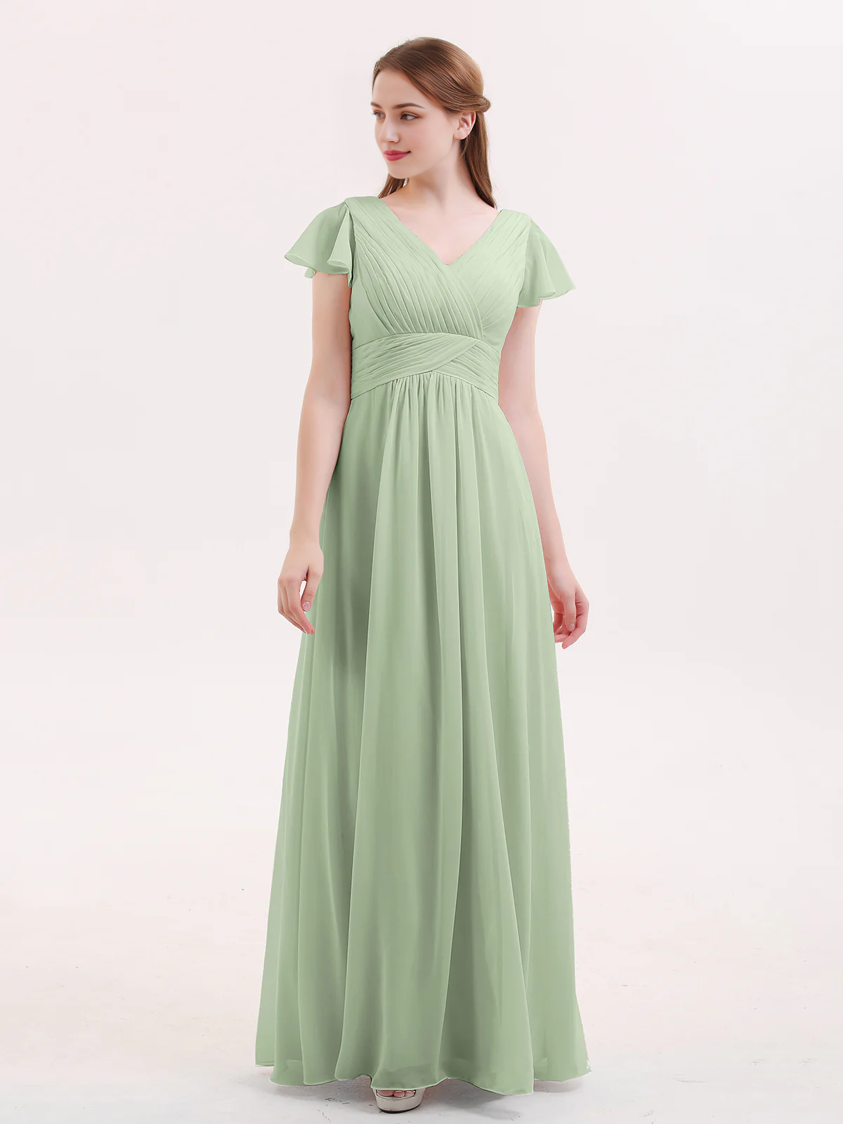 Burgundy Chiffon A-Line V-Neck Floor-Length Bridesmaid Dress