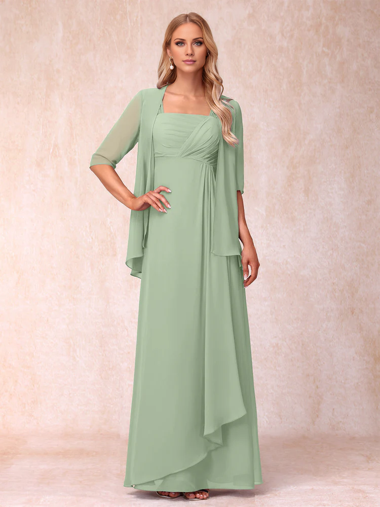 Lavender A-Line Floor-Length Bridesmaid Dress with Square Neck & Jacket