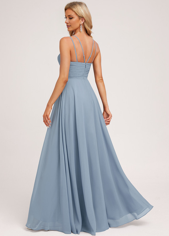 Dusty Blue Chiffon A-Line Floor-Length Bridesmaid Dress