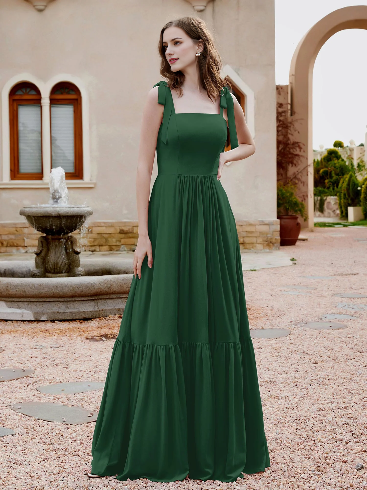 Dusty Blue Chiffon A-Line Floor-Length Bridesmaid Dress