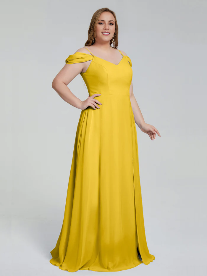 Vestido de dama de honor de talla grande con tirantes finos y largo hasta el suelo