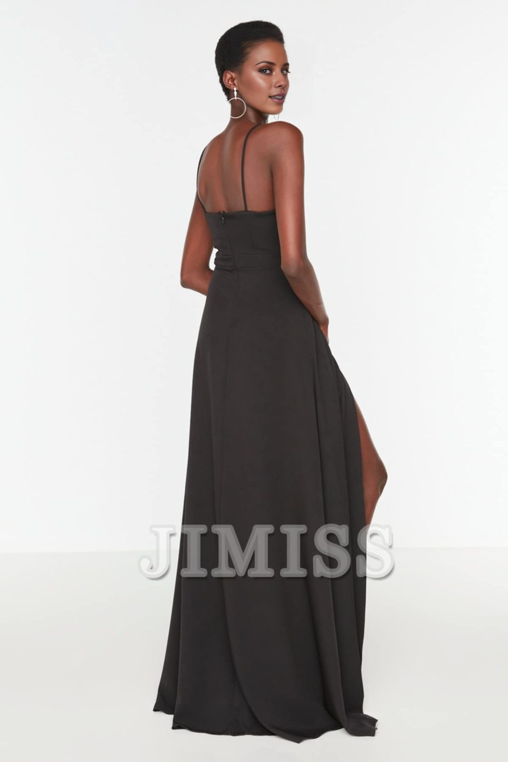 Burgundy Crepe A-Line Floor-Length Dress with Straight Neck and High Slit