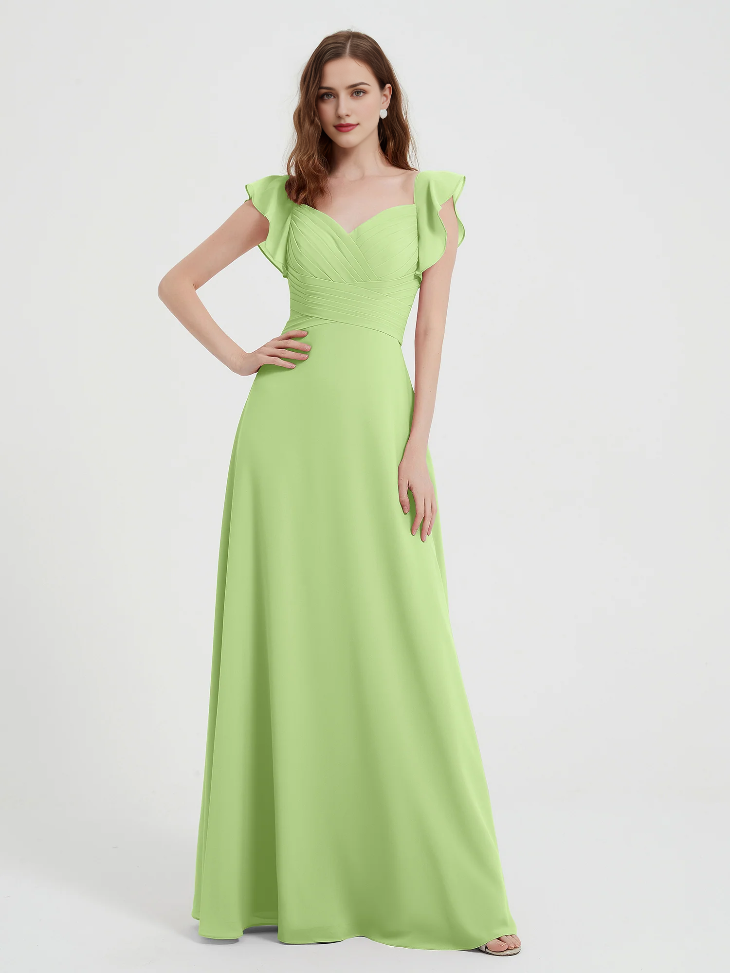 Vestido de gasa con mangas abullonadas y escote corazón