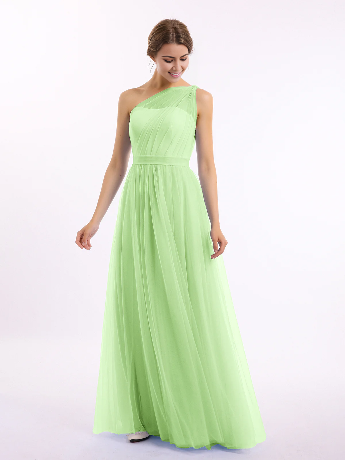 Vestido de dama de honor para boda con un solo hombro de malla