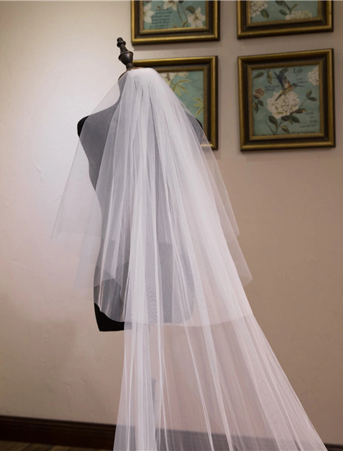 Ivory Tulle Floor-Length Bridesmaid Dress with Lace and Sequin Embellished Hem