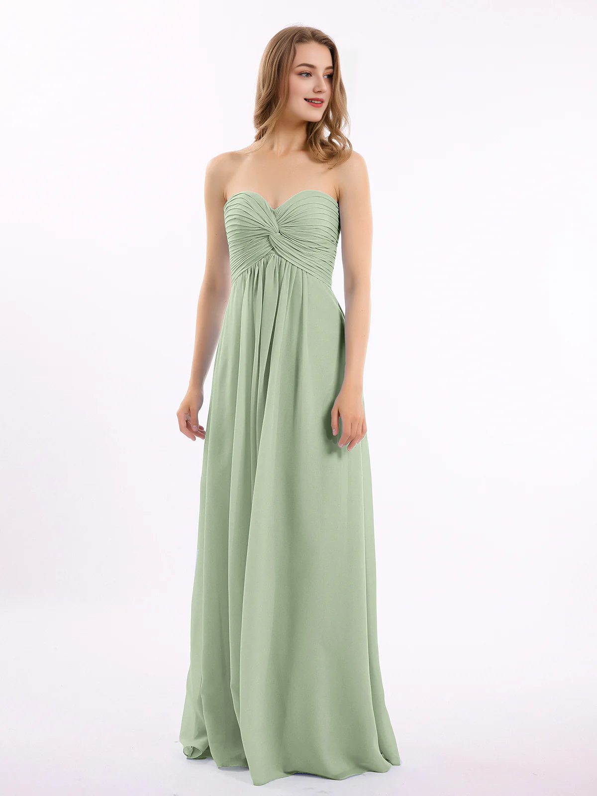 Dusty Blue Chiffon A-Line Floor-Length Bridesmaid Dress with Sweetheart Neckline