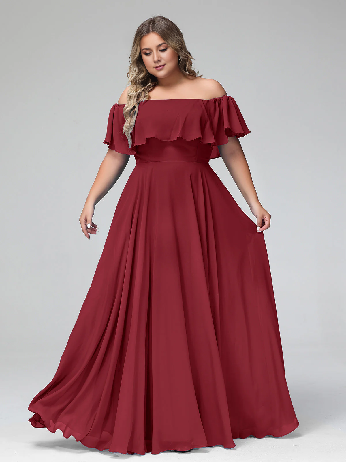 Sage Green Chiffon A-Line Off-the-Shoulder Floor-Length Bridesmaid Dress