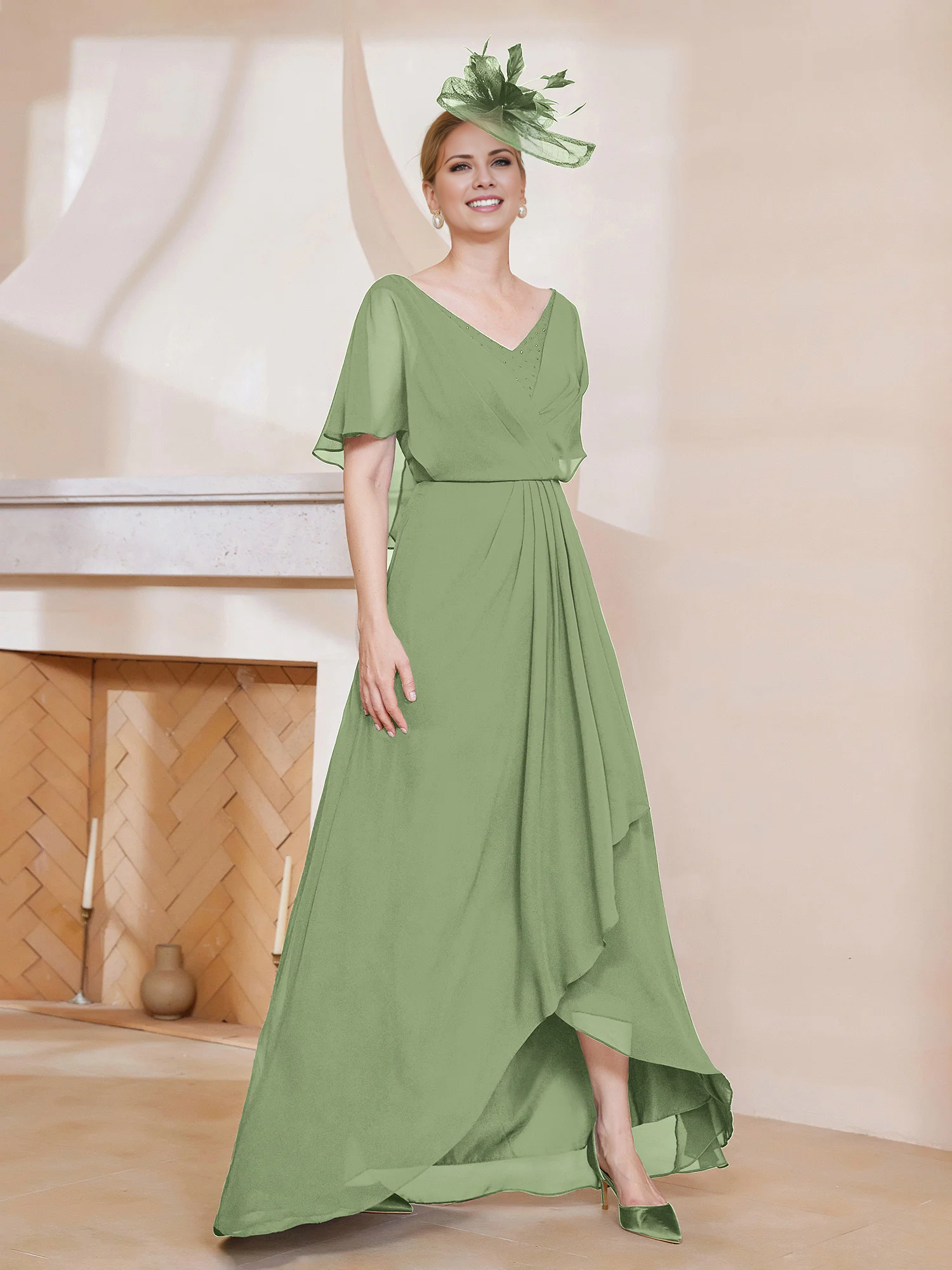 Dark Navy Chiffon Asymmetrical A-Line Evening Dress