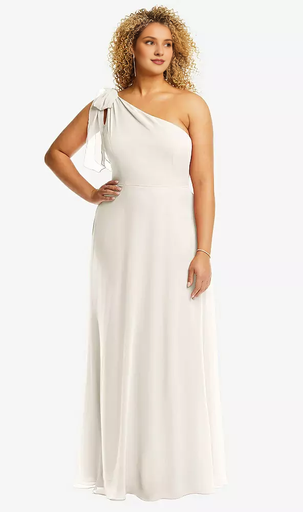 Blushing Pink Chiffon A-Line Floor-Length Bridesmaid Dress with Bow Detail