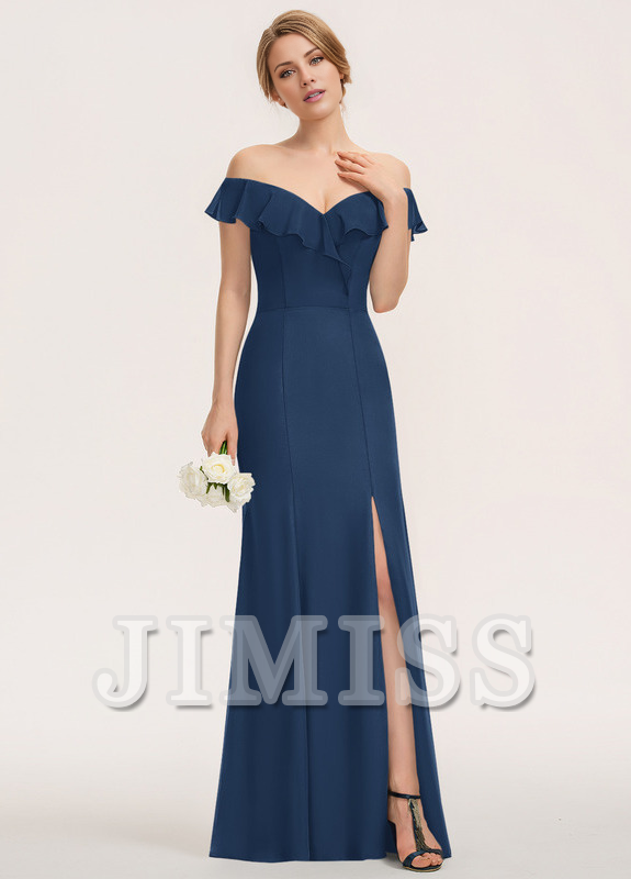 Vestido de dama de honor de gasa hasta el suelo, ajustado, con volantes escalonados y sin tirantes con columnas