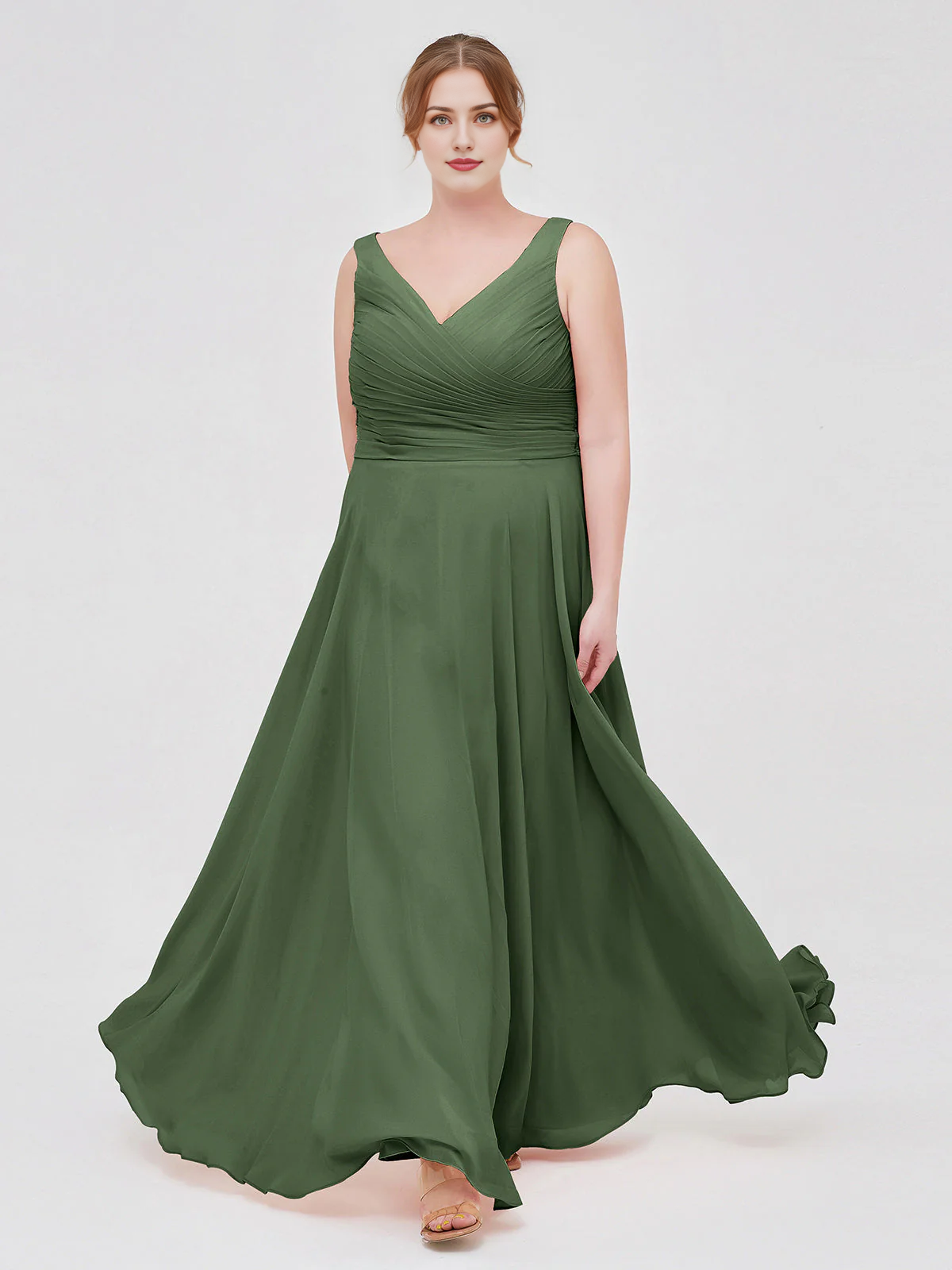 Olive Green Chiffon A-Line Floor-Length Bridesmaid Dress