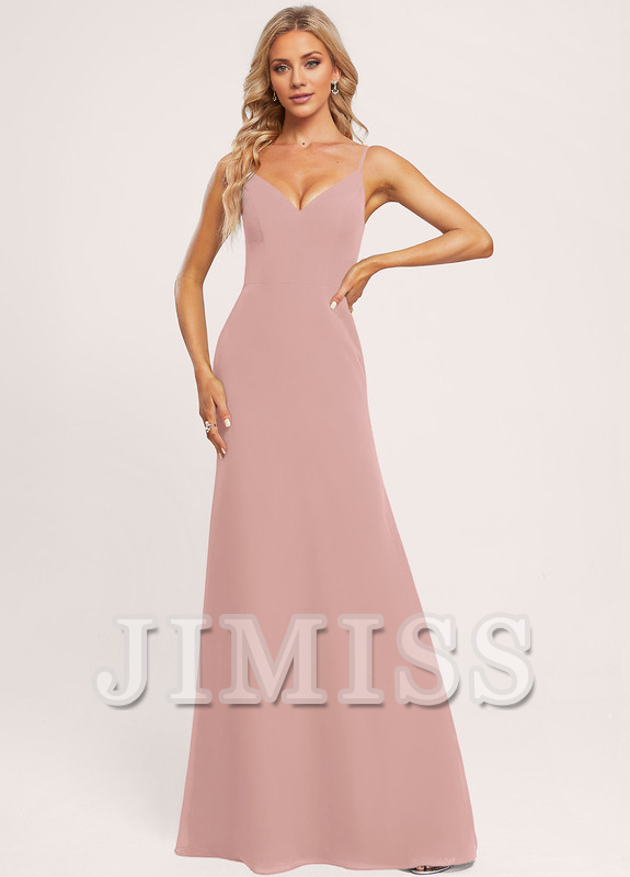 A-line V-neck and ground chiffon bridesmaid dress