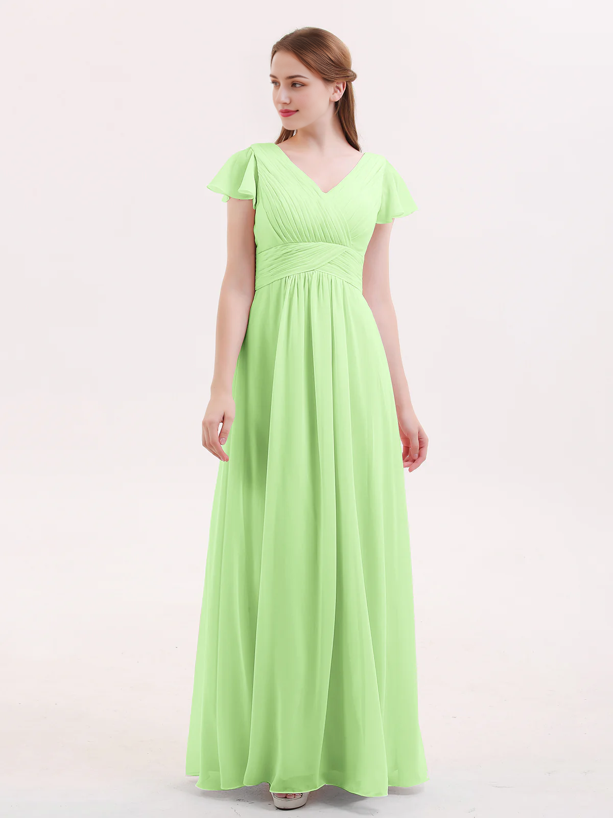 Burgundy Chiffon A-Line V-Neck Floor-Length Bridesmaid Dress