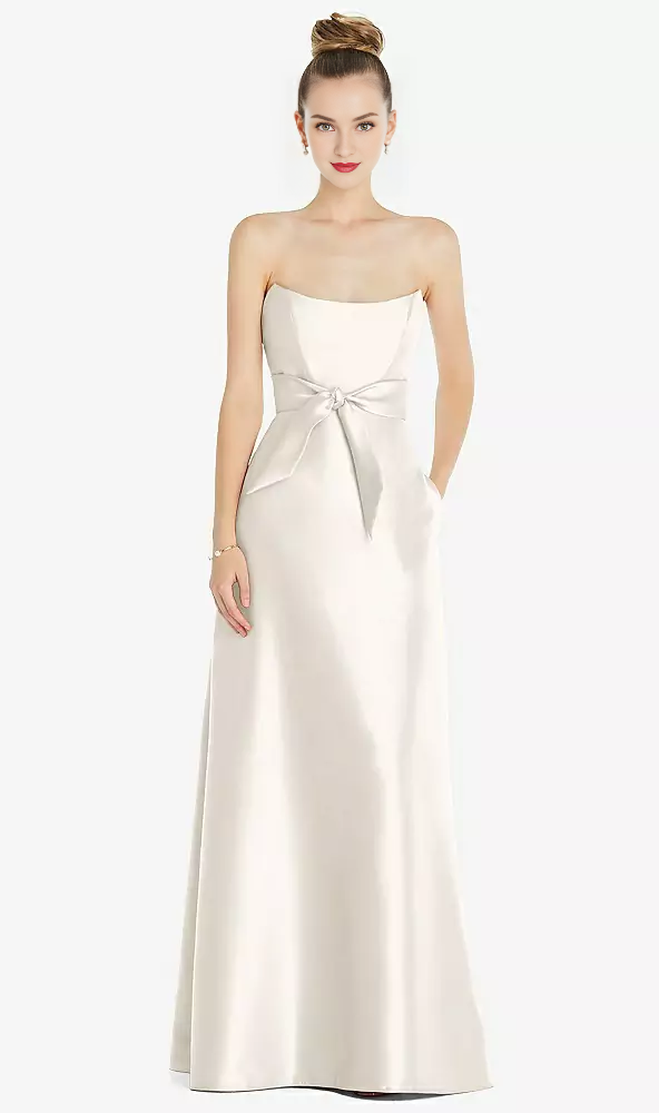 Mini waist belt Basque collar strapless satin Prom dress