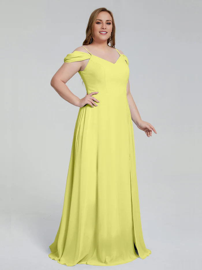 Vestido de dama de honor de talla grande con tirantes finos y largo hasta el suelo