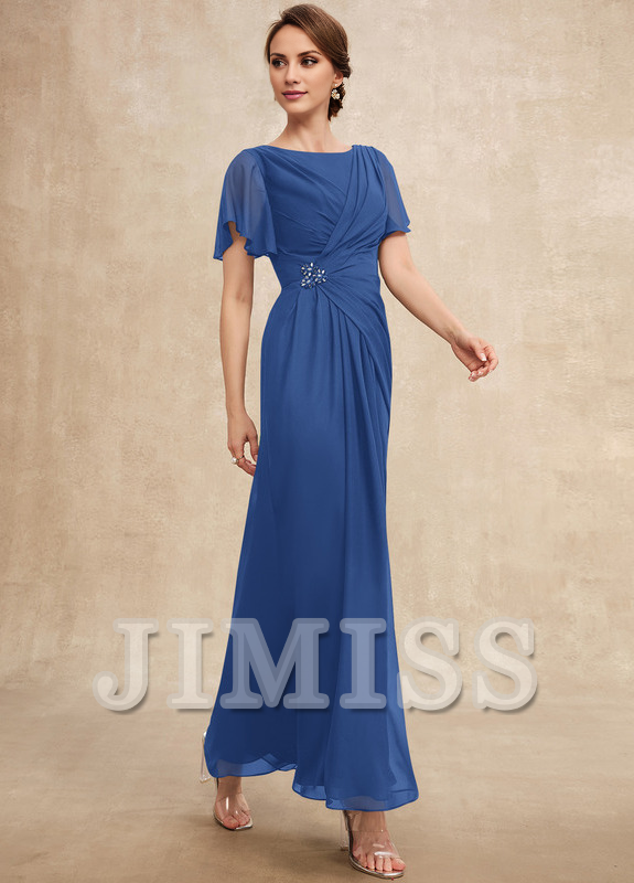 Vestido de gasa para madre de la novia, de corte A, plisado, con cuentas y escote pronunciado hasta los tobillos