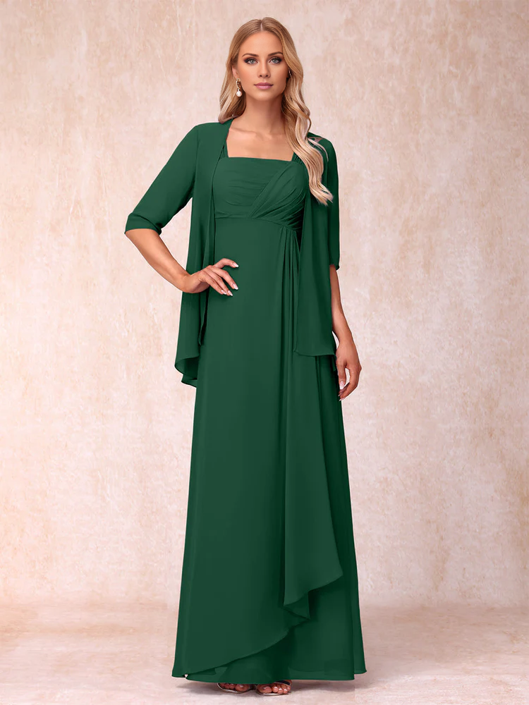 Lavender A-Line Floor-Length Bridesmaid Dress with Square Neck & Jacket