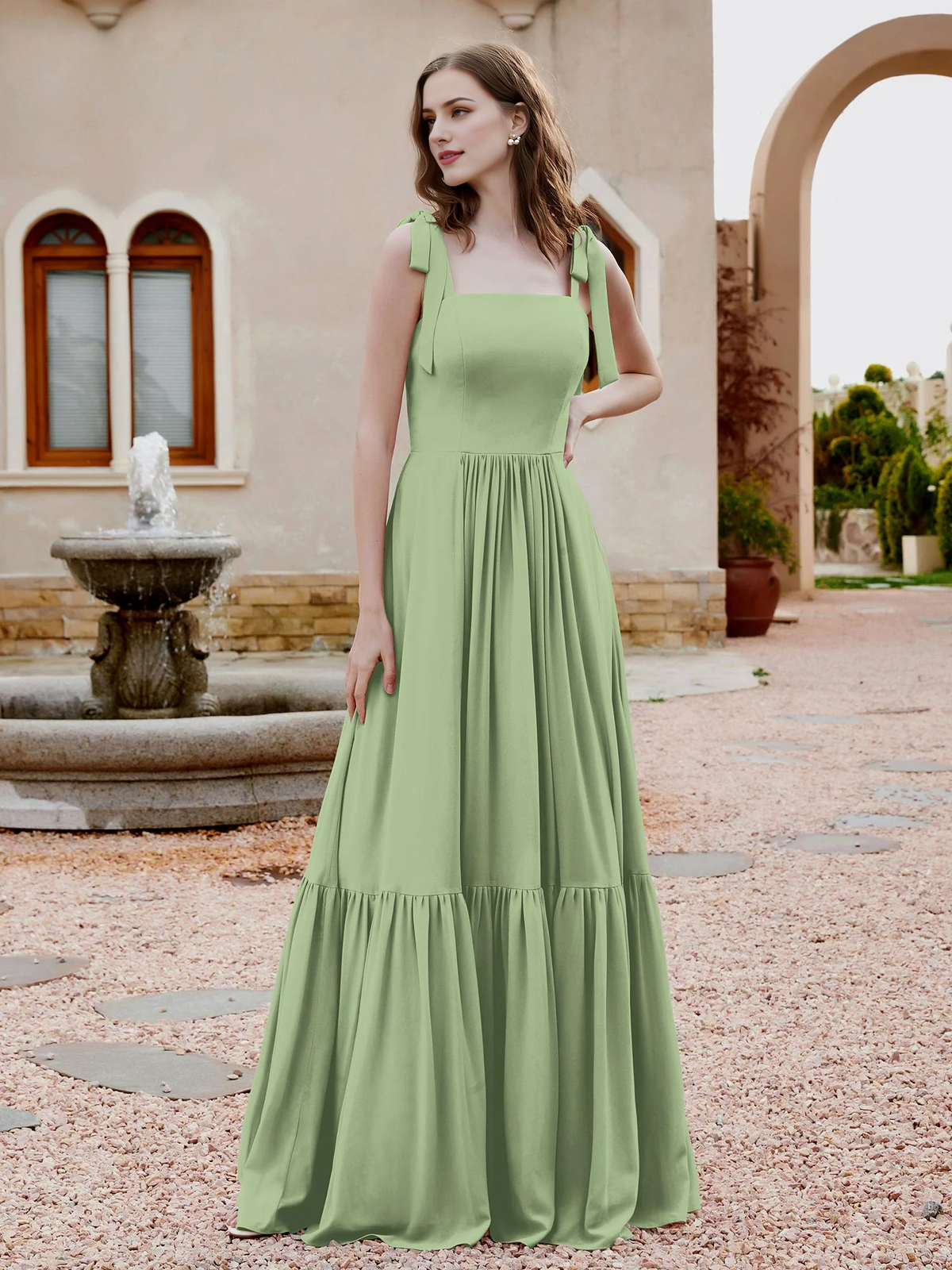 Dusty Blue Chiffon A-Line Floor-Length Bridesmaid Dress