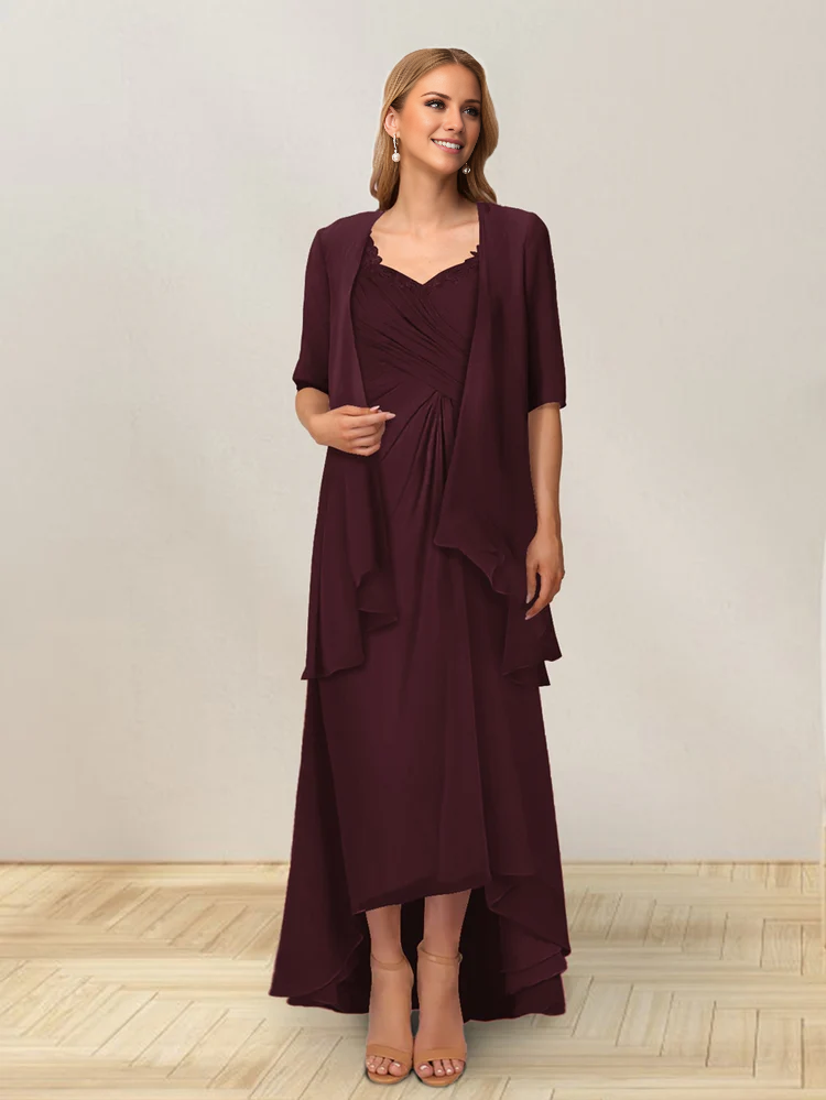 Vestido de madre de la novia, corte A, princesa, sin mangas, diseño de hoja de loto, largo lateral. 