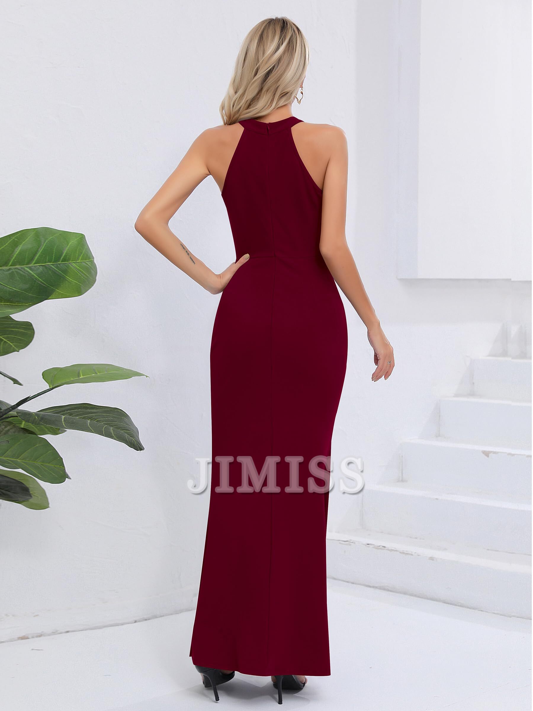 Vestido de fiesta largo con cuello colgante sin mangas con abertura elegante vestido de noche de corte entallado