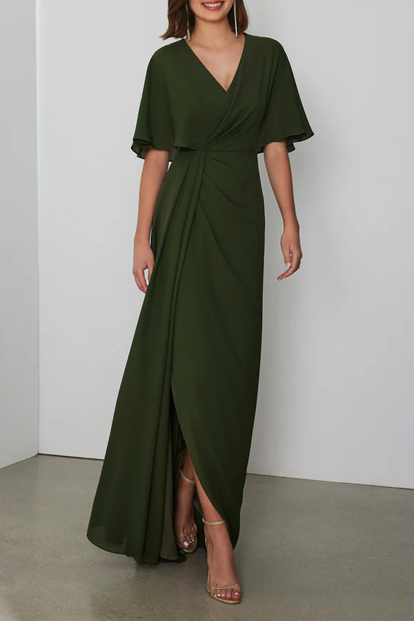 Elegant A-Line V-Neck Short Sleeveless Back Zip Side Slit Mother Of The Bride Dresses