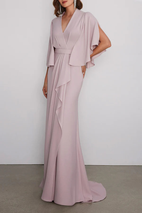 Vestidos de madre de la novia de estilo imperio con escote en V y volantes