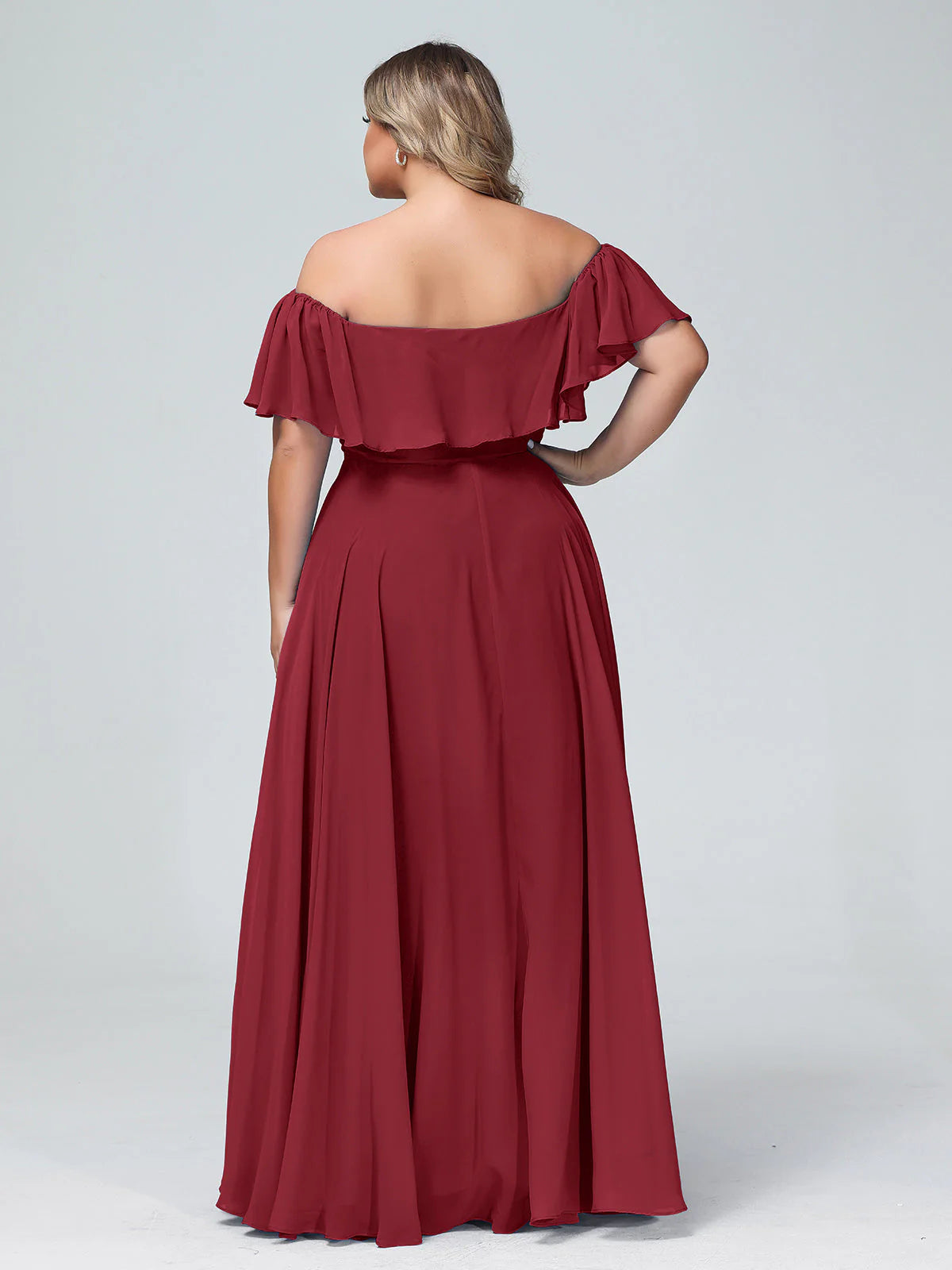 Sage Green Chiffon A-Line Off-the-Shoulder Floor-Length Bridesmaid Dress