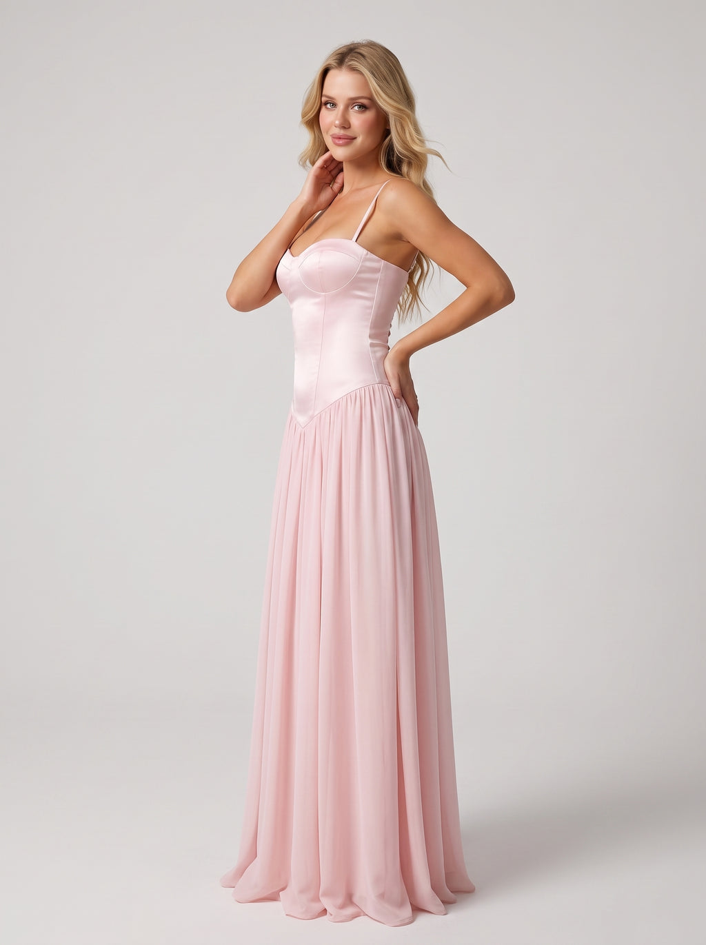 Blushing Pink Satin A-Line Floor-Length Bridesmaid Dress with Sweetheart Neckline