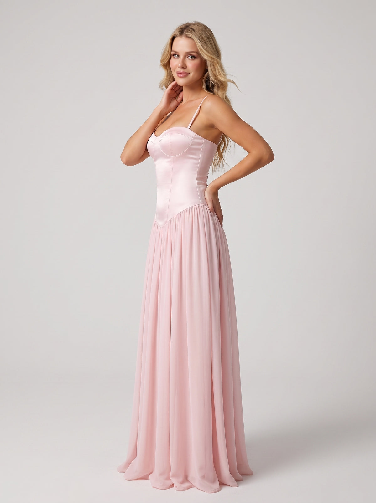 Blushing Pink Satin A-Line Floor-Length Bridesmaid Dress with Sweetheart Neckline