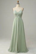 Dusty Sage Chiffon A-Line Floor-Length Bridesmaid Dress with Sweetheart Neckline