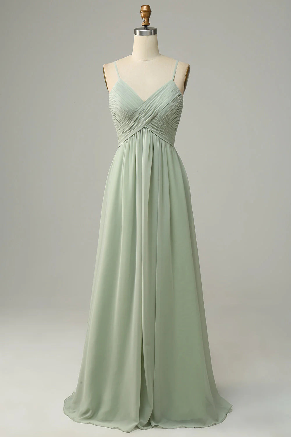 Dusty Sage Chiffon A-Line Floor-Length Bridesmaid Dress with Sweetheart Neckline