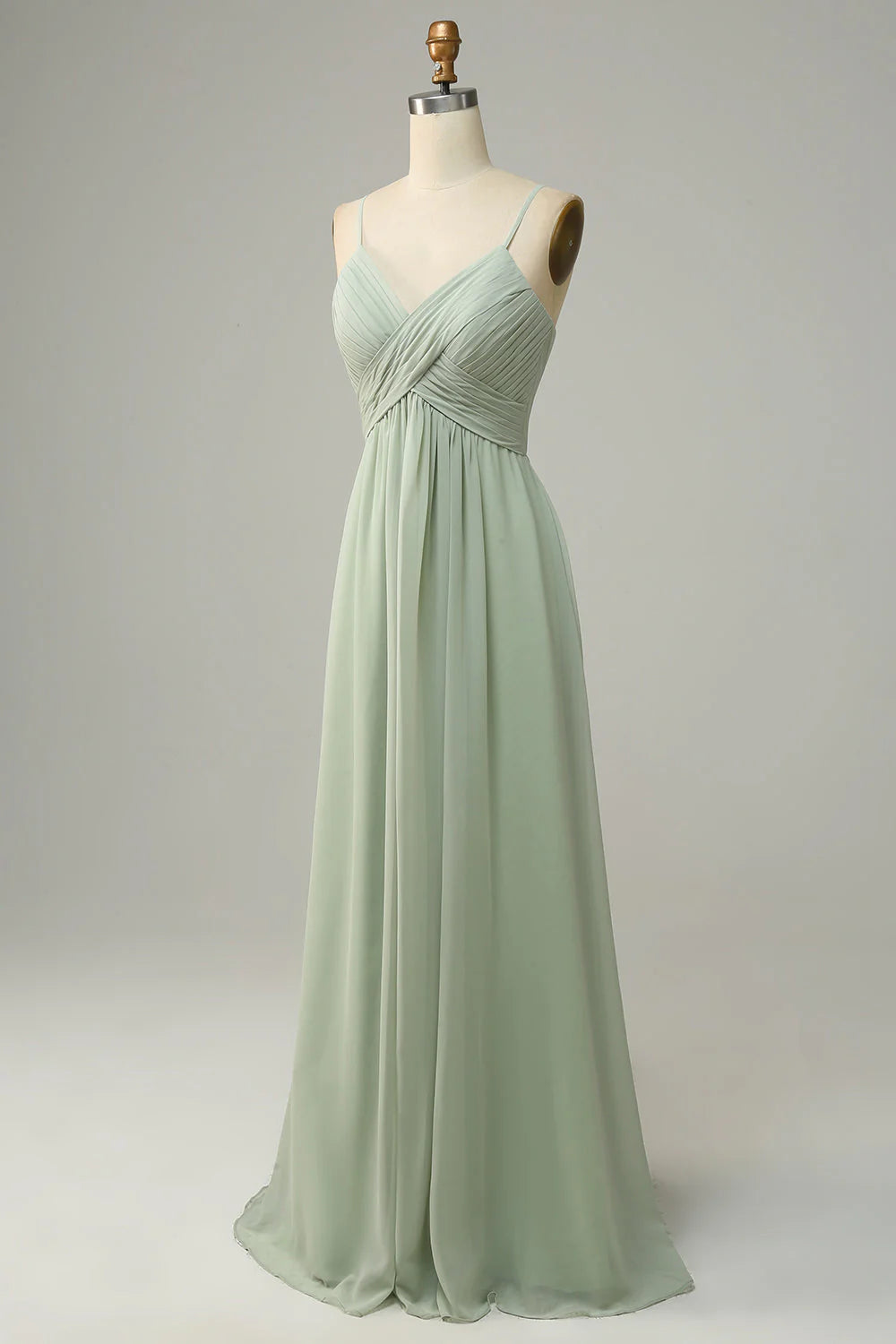 Dusty Sage Chiffon A-Line Floor-Length Bridesmaid Dress with Sweetheart Neckline