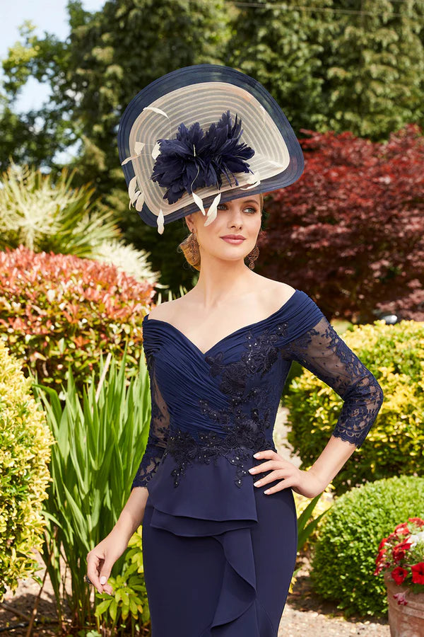Dark Navy Lace Off-the-Shoulder High-Low Mermaid Dress